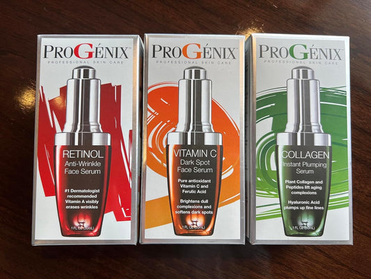 Progenix Professional Skin Care Set. Anti-aging Serum Set Contains Collagen Serum, Retinol Serum, Vitamin C Serum. Helps W/Appearance Of Wrinkles, Plump Skin, & Brighten Skin, 1   (3-Pack)