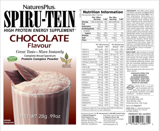 NaturesPlus SPIRU-TEIN Shake - Chocolate - 8 Packets, Spirulina Protei11.04 Ounces