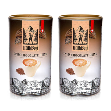 MilkBoy Gourmet Hot Chocolate Mix - Swiss Chocolate Drink for Cold or Hot Cocoa - Kosher, Vegan, and Gluten Free Hot Chocolate Mix Canister With 16 Servings, Rainforest Alliance Certified - 2 Pack