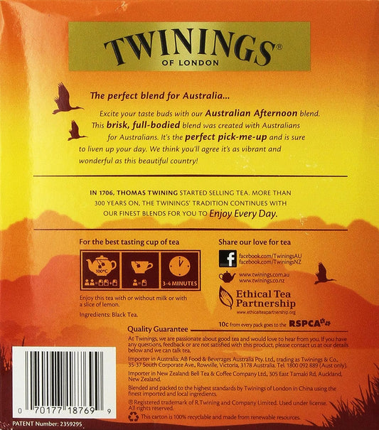 Twinings of London Australian Afternoon Tea - 100 Tea Bags - Full Bodied Black Tea Designed for Australia