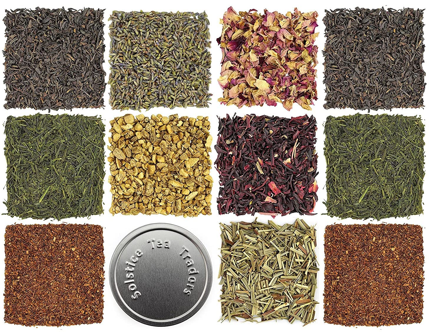 Loose Leaf Tea Sampler Create Your Own Tea Blend Starter Kit w/Sencha, Rooibos, China Black, & Ginger, Lavender, Rose, Lemongrass, Hibiscus Spices