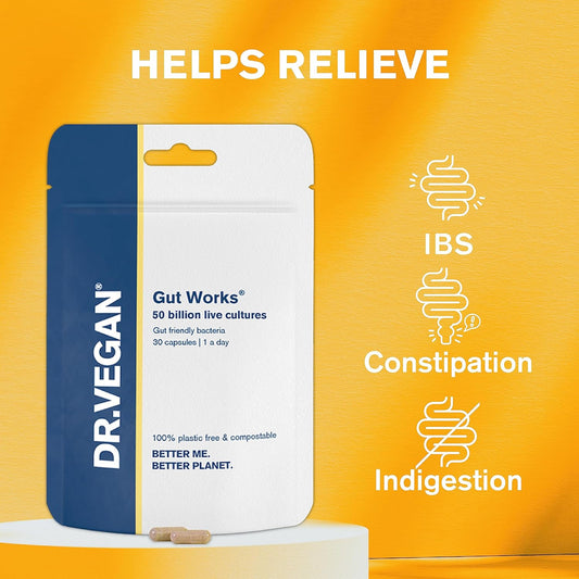 Dr.Vegan Gut Works | 50Bn Live Cultures | Pre & Probiotic | 30 Vegan 20 Grams