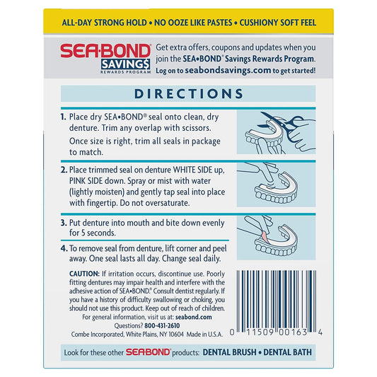 Sea Bond Secure Denture Adhesive Seals, Original Lowers, Zinc-Free, All-Day-Hold, Mess-Free, 15 Count (Pack of 1)