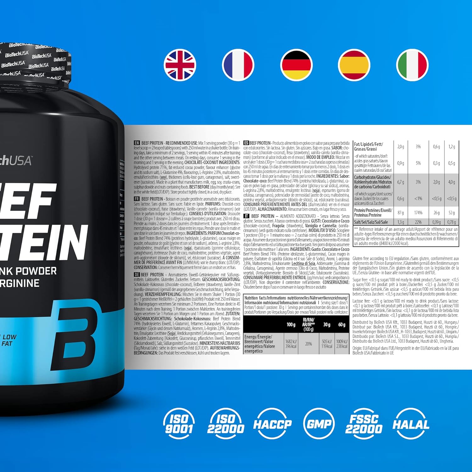 BioTechUSA Beef Protein, 87% Hydrolysed Protein Peptide Formula, Lacto