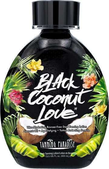 Tanning Paradise Black Coconut Love Tanning Lotion | Coconut Oil | Age-Defying | Tattoo Protecting Formula | Ultra Hydrating Dark Tanning Lotion, 13.5