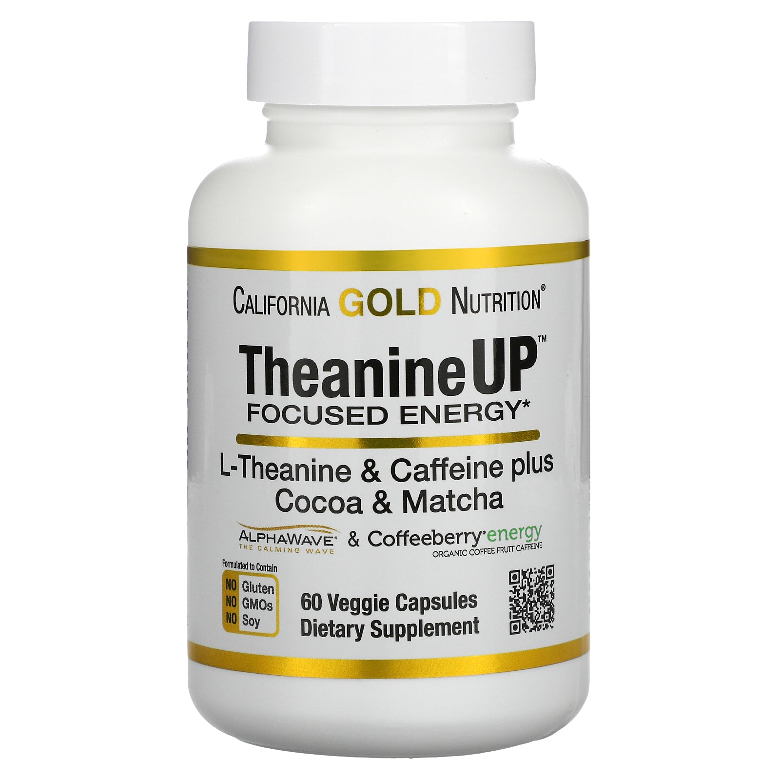 California Gold Nutrition, TheanineUP Focused Energy, L-Theanine & Caffeine Veggie Capsules