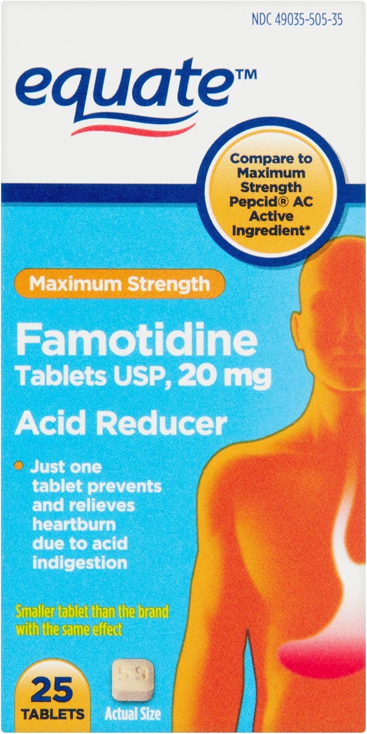 Equate Maximum Strength Famotidine Acid Reducer, 20 mg, 25 Tablets0.8 Ounces