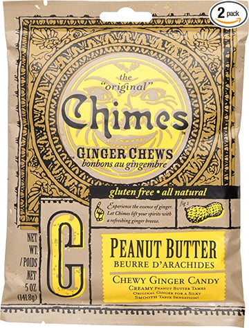 Chimes Ginger Chews Peanut Butter, 5 oz (Pack of 2)