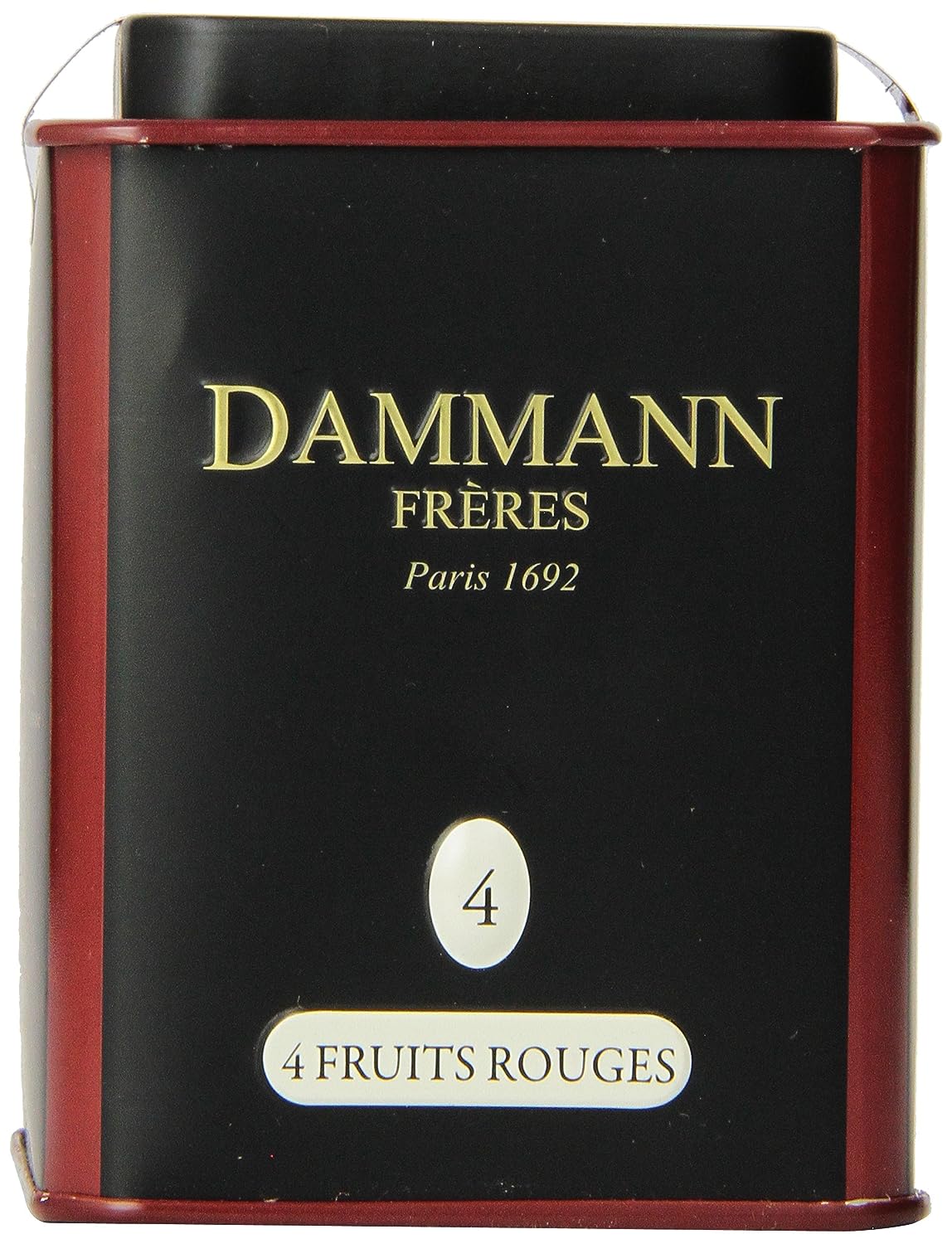 Dammann Freres Loose Leaf, Quatre Fruits Rouges, Premium Gourmet French Black Tea, Blend Strawberry, Cherry, Raspberry, Red Currant Flavors Tin