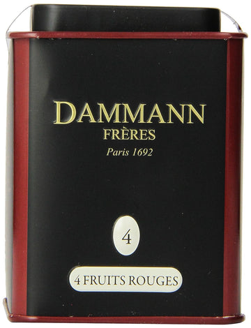 Dammann Freres Loose Leaf, Quatre Fruits Rouges, Premium Gourmet French Black Tea, Blend Strawberry, Cherry, Raspberry, Red Currant Flavors Tin