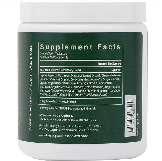 Global Healing Organic Mushroom Powder Supplement Blend 9.5 Ounces - C