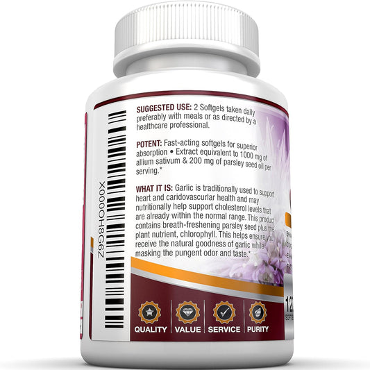 BRI Nutrition Odorless Garlic - 120 Softgels - 1000mg Pure and Potent