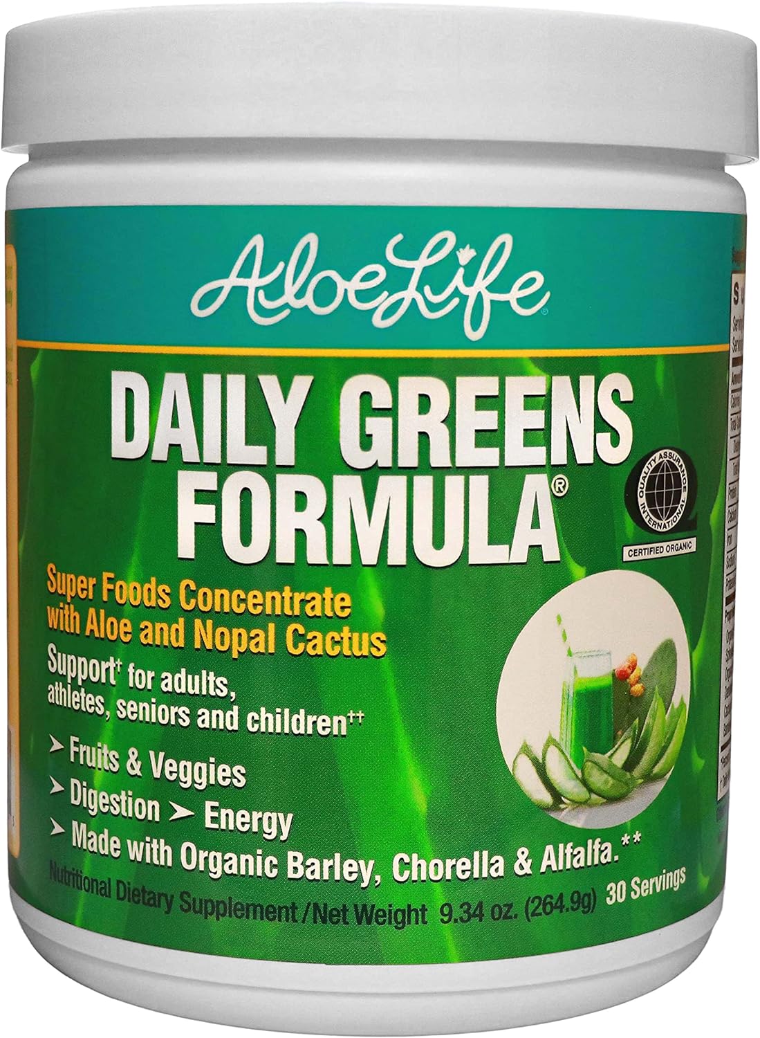 Aloe Life - Daily Greens Powder, QAI-Certified Organic Health Suppleme