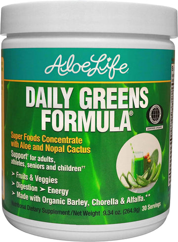 Aloe Life - Daily Greens Powder, QAI-Certified Organic Health Suppleme
