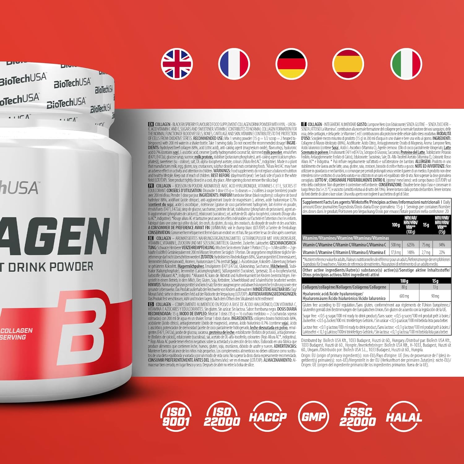 BioTechUSA Collagen, Dietary Supplement Drink Powder with Collagen, hy