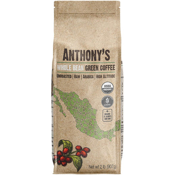 Anthony's Organic Unroasted Whole Green Coffee Beans,  Mexican Altura Arabica Beans, Raw, Batch Tested and Gluten Free
