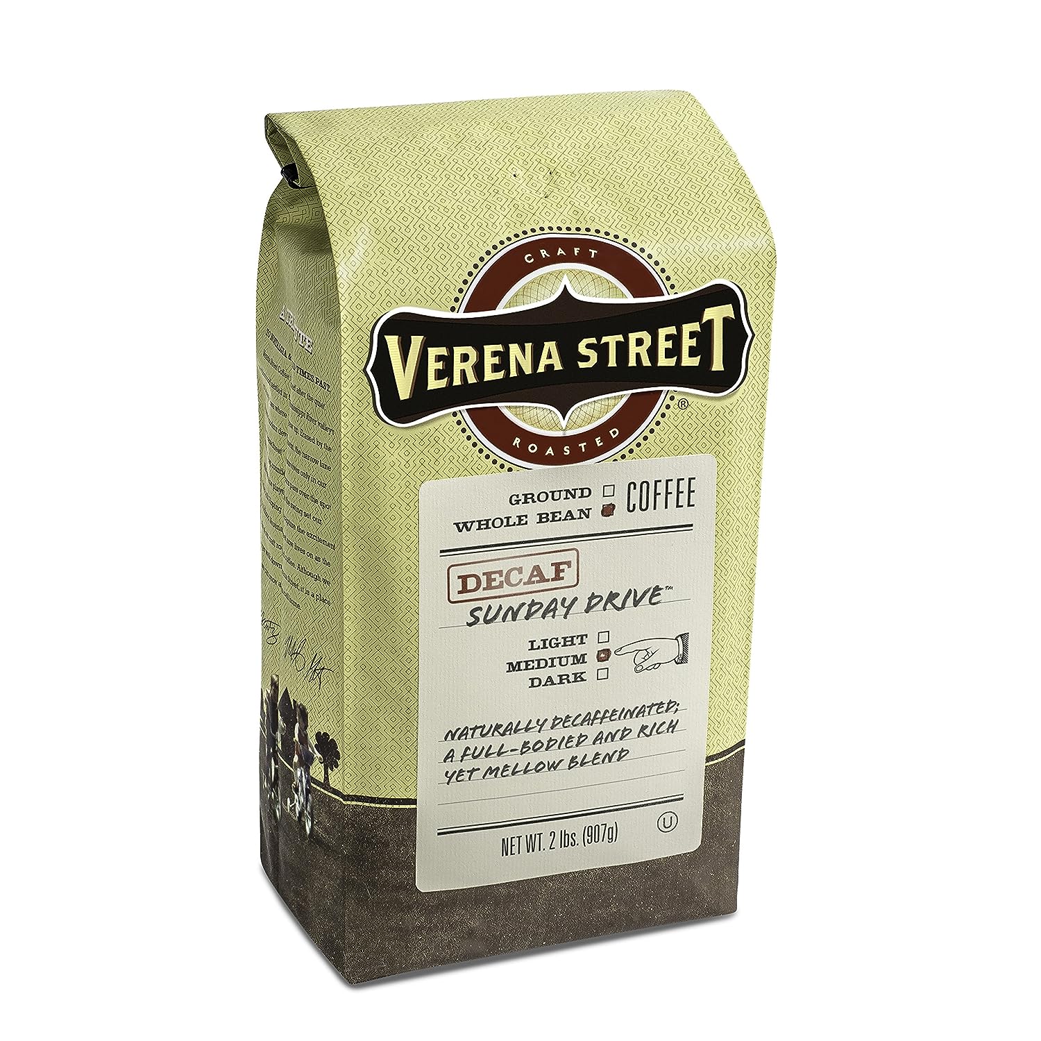 Verena Street Whole Bean, Swiss Water Process Decaf Beans, Sunday Drive Decaffeinated, Medium Roast Rainforest Alliance Certified Arabica Coffee