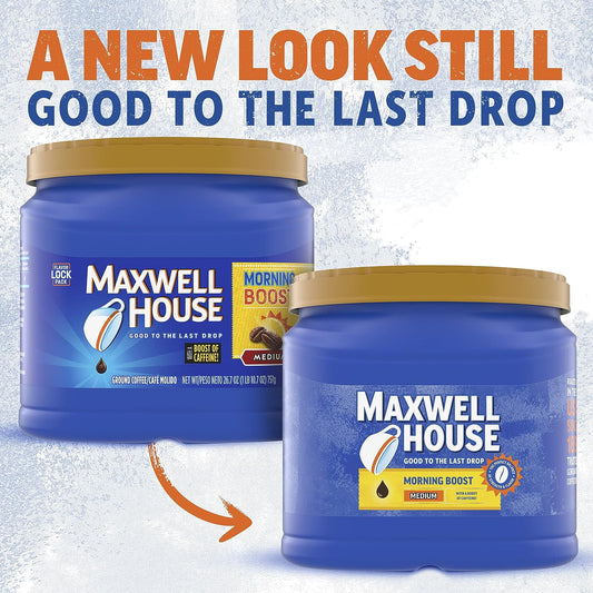 Maxwell House Morning Boost Medium Roast Ground Coffee with a Boost of Caffeine (Canister)