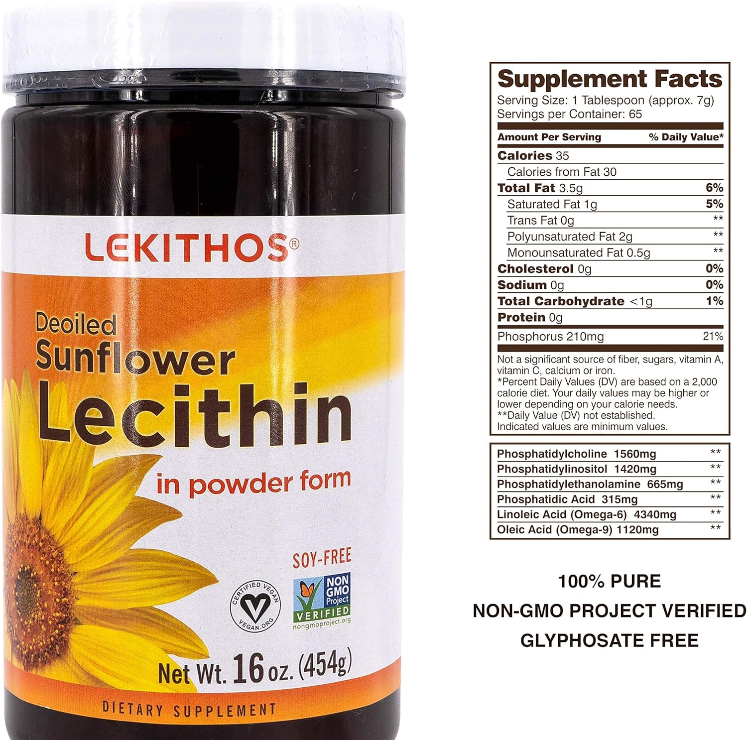 Lekithos Sunflower Lecithin Powder - 16 oz - Rich in Phosphatidyl Chol