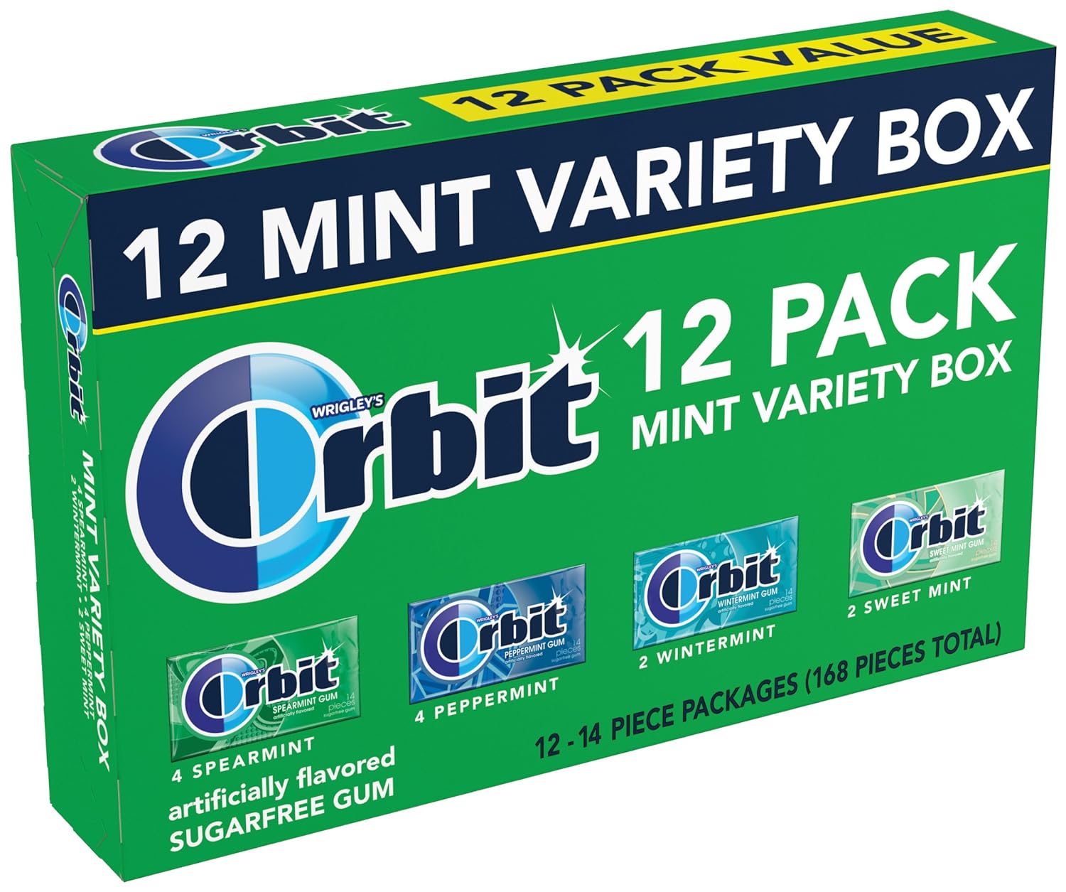 Orbit Sugarfree Gum, Mint Variety Box, 12 Count Of 14 Piece Packs