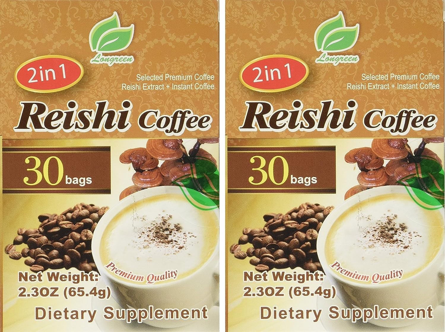 Reishi Coffee 2 in 1 - Selected Premium Coffee - Reishi Extract and Instant Coffee - 30 Bags Per Box (Pack of 2)