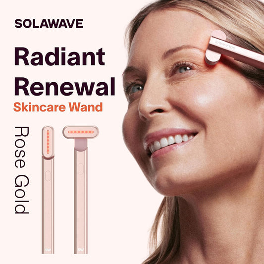 Solawave 4-in-1 Radiant Renewal Wand and Serum Bundle, Face Skincare Wand with Facial Massager, Facial Wand with Renew Complex Serum (Rose Gold)