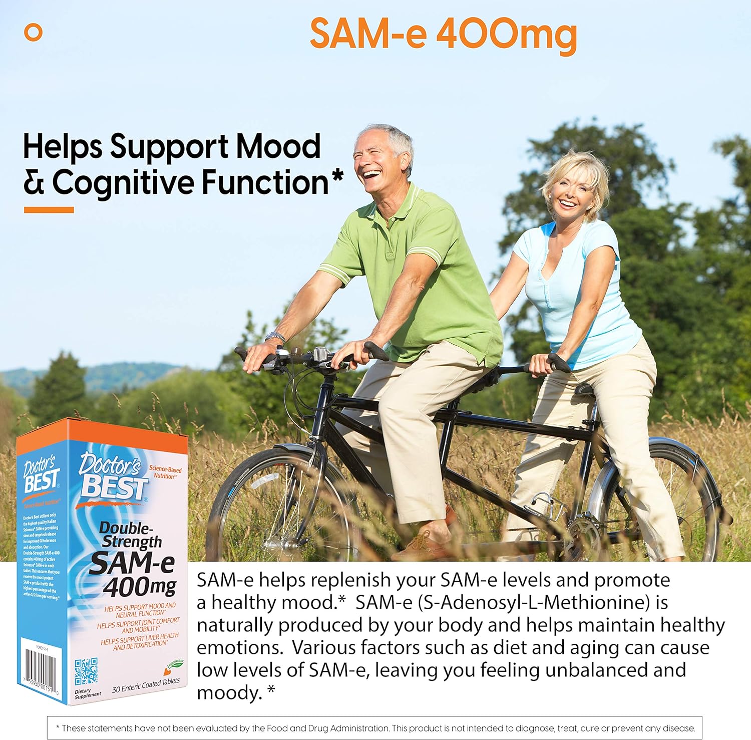 Doctor's Best SAM-e 400 mg, Vegetarian, Gluten Free, Soy Free, Mood an