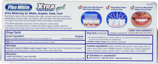 Plus White Xtra Whitening Toothpaste - Removes Tough Stains from Coffee, Smoking, Wine & More - Anti-Cavity, Plaque & Tartar Control (Cool Mint Gel, 3.5 )