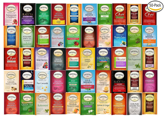 Tea Bags Sampler Assortment Variety Pack Gift Box 50 Count - Perfect Variety - English Breakfast, Green, Black, Herbal, Chai Tea and more (Brown)