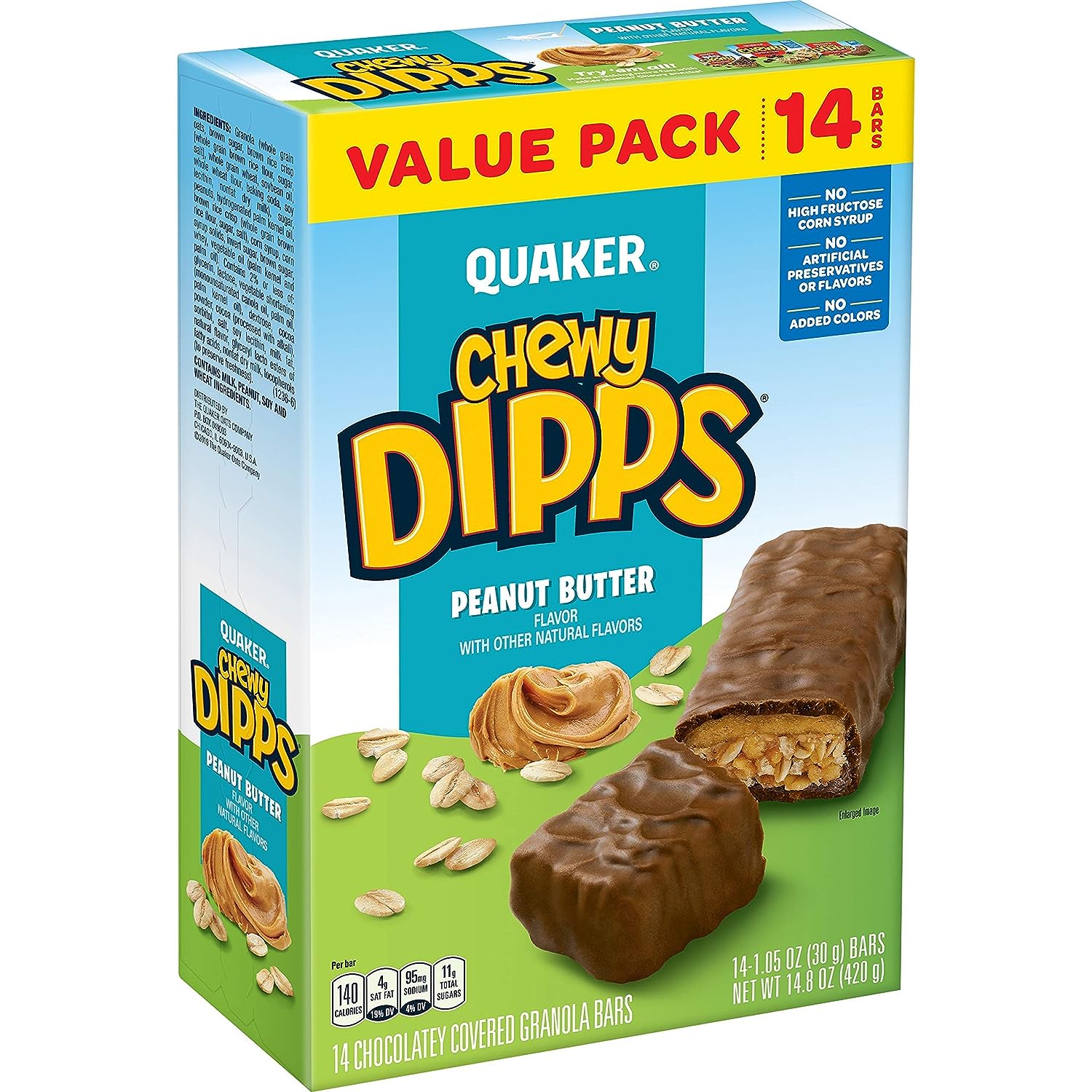 Quaker Chewy Dipps Granola Bars, Peanut Butter, 1.05 Oz Bars, 14 Ct