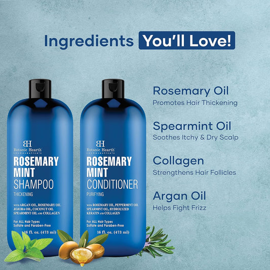 Botanic Hearth Rosemary Mint Shampoo and Conditioner Set, Thickening Formula, Promotes Hair Growth and Scalp Health Sulfate Free & Paraben Free, for Men & Women - 16   each