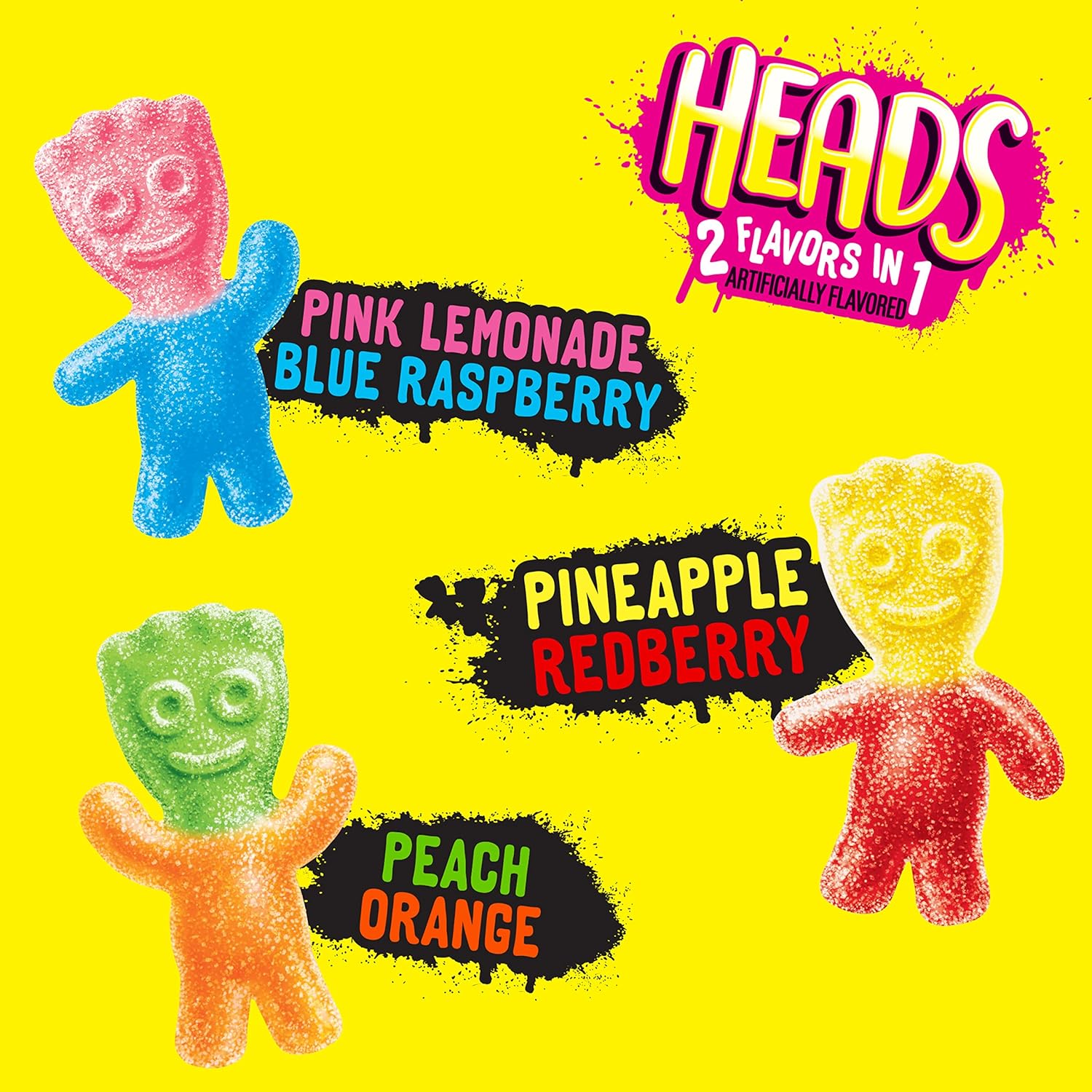 SOUR PATCH KIDS Heads 2 Flavors in 1 Soft & Chewy Candy, 12 
