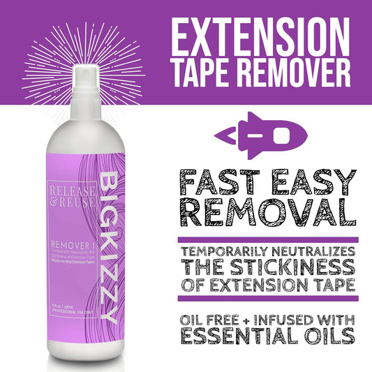 Big Kizzy Remover 1, Release & Reuse Tape Hair Extension Remover + Double Sided EXTRA Hold Hair Extension Tape 4cm x .8cm Fits Most