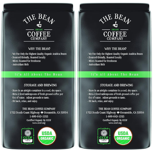 The Bean Coffee Company Organic Decaf South America Blend, Medium Roast, Ground, Bags (Pack of 2)