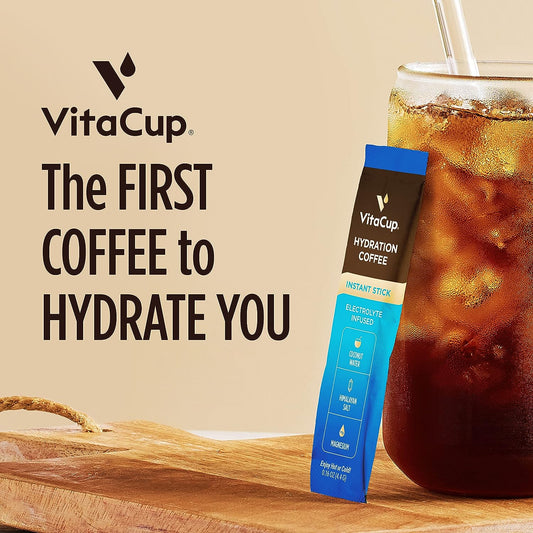 VitaCup Hydration Coffee Packets, The First Coffee That Hydrates You w/Electrolytes, Coconut Water, Pink Himalayan Salt, Magnesium, Medium Roast, Instant Coffee in Single Serve Sticks, 18 Ct