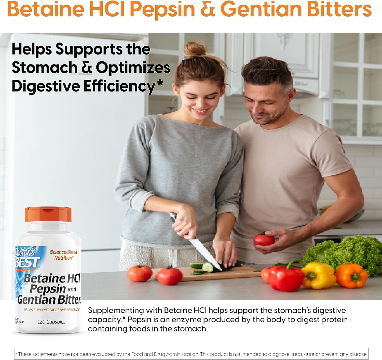 Doctor's Best Betaine HCI Pepsin & Gentian Bitters, Digestive Enzymes 