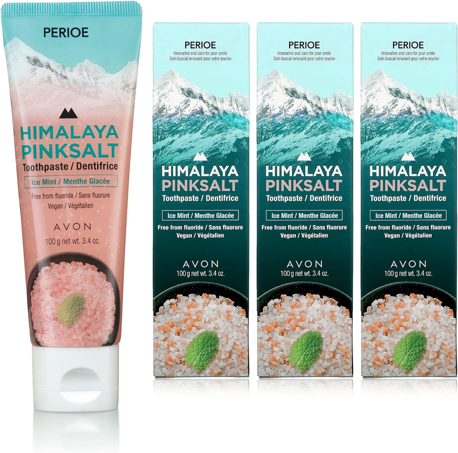 PERIOE ouride-Free Himalayan Pink Salt Toothpaste, 3.4  [3-Pack] - Ice Mint w/Aloe Vera | Vegan, Cruelty-Free, Paraben-Free Plaque & Tartar Remover Oral Care Travel Size Toothpaste