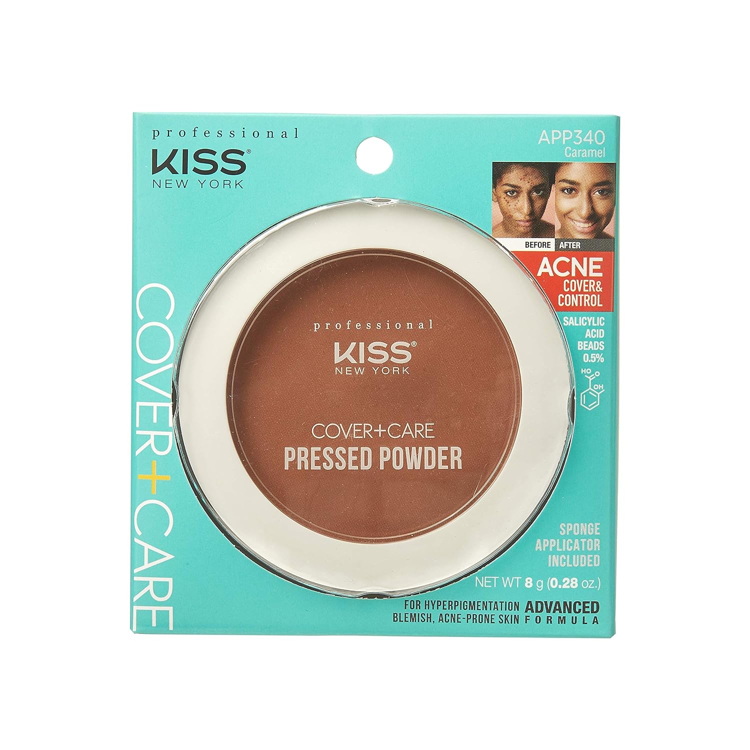 KISS Cover and Care Acne Control Pressed Powder Shine Free Face Light Weight Makeup Setting Powder - APP340 (Caramel)
