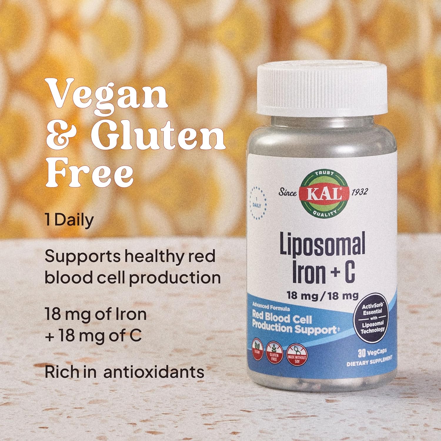 KAL Liposomal Iron Supplement with Vitamin C 18 mg Each, Advanced Form