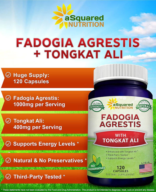 aSquared Nutrition Fadogia Agrestis 1000mg & Tongkat Ali 400mg - 120 Capsules - Fadogia Agrestis Extract Supplement and