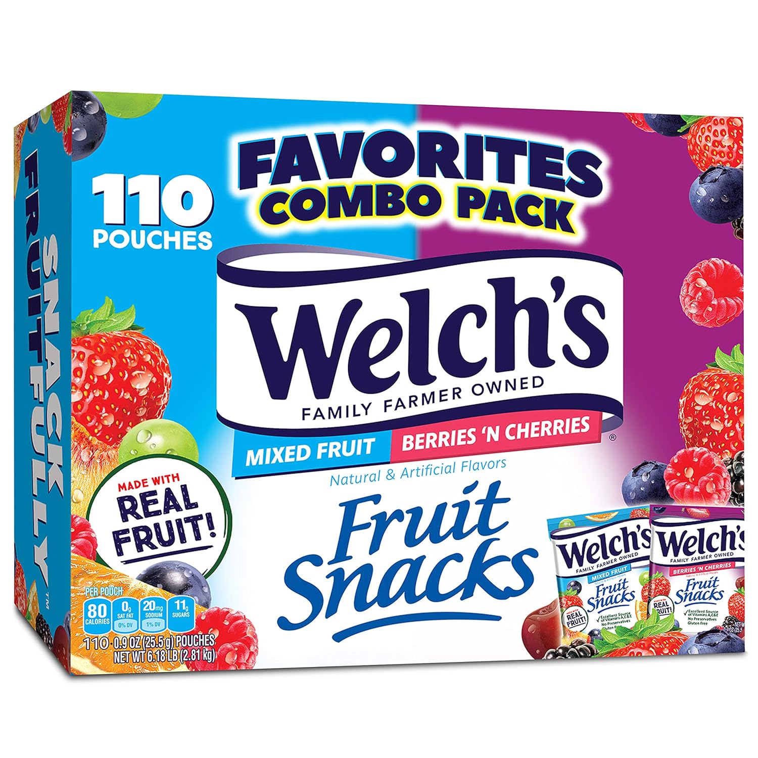 Welch's Fruit Snacks, Mixed Fruit & Berries 'n Cherries Bulk Variety Pack, Gluten Free, 0.9 oz Individual Single Serve B