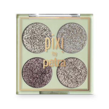 Pixi Beauty Glitter-y Eye Quad - GoldLava | Four Pressed Glitter Eyeshadow Shades | Castor Oil & Vitamin E Infused Eye Makeup