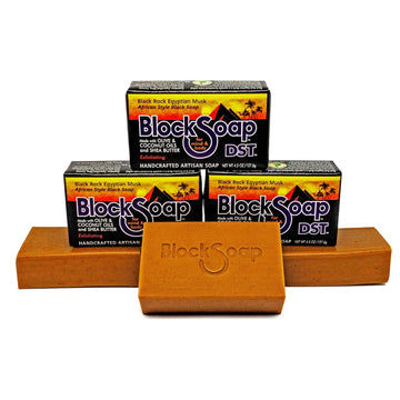DST For Darker Skin Tones African Style Artisan Black Bar Soap with Sea Salt, Olive Oil, Coconut Oil and Shea Butter - Black Rock Egyptian Musk 3-Pack (4.5 each)