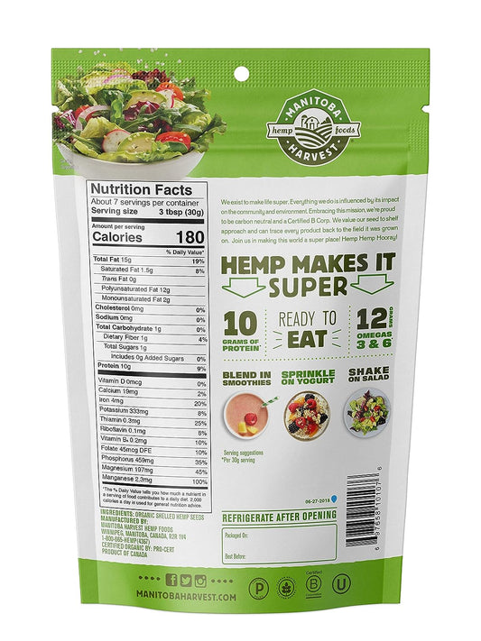 Organic Hemp Seeds, 7oz; 10g Plant Based Protein and 12g Omega 3 & 6 per Srv | smoothies, yogurt & salad | Non-GMO, Vega