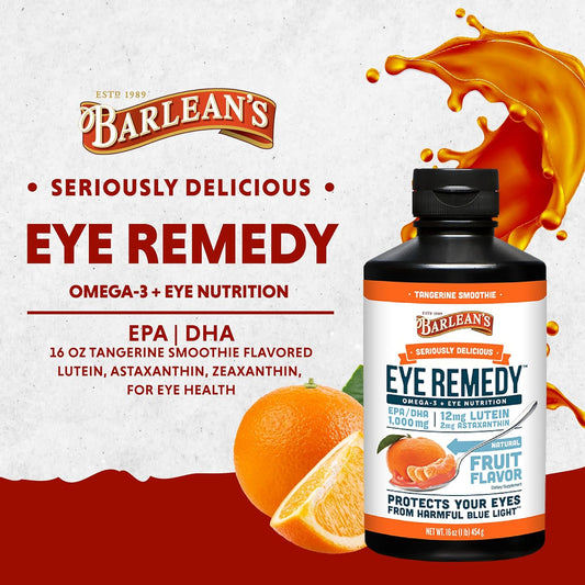 Barlean's Eye Remedy Supplement, Tangerine avored Fish Oil Liq with Lutein, Astaxanthin & Zeaxanthin,1,000mg Omega 3 EPA DHA, Eye Care Supplements for Macular Health, 1