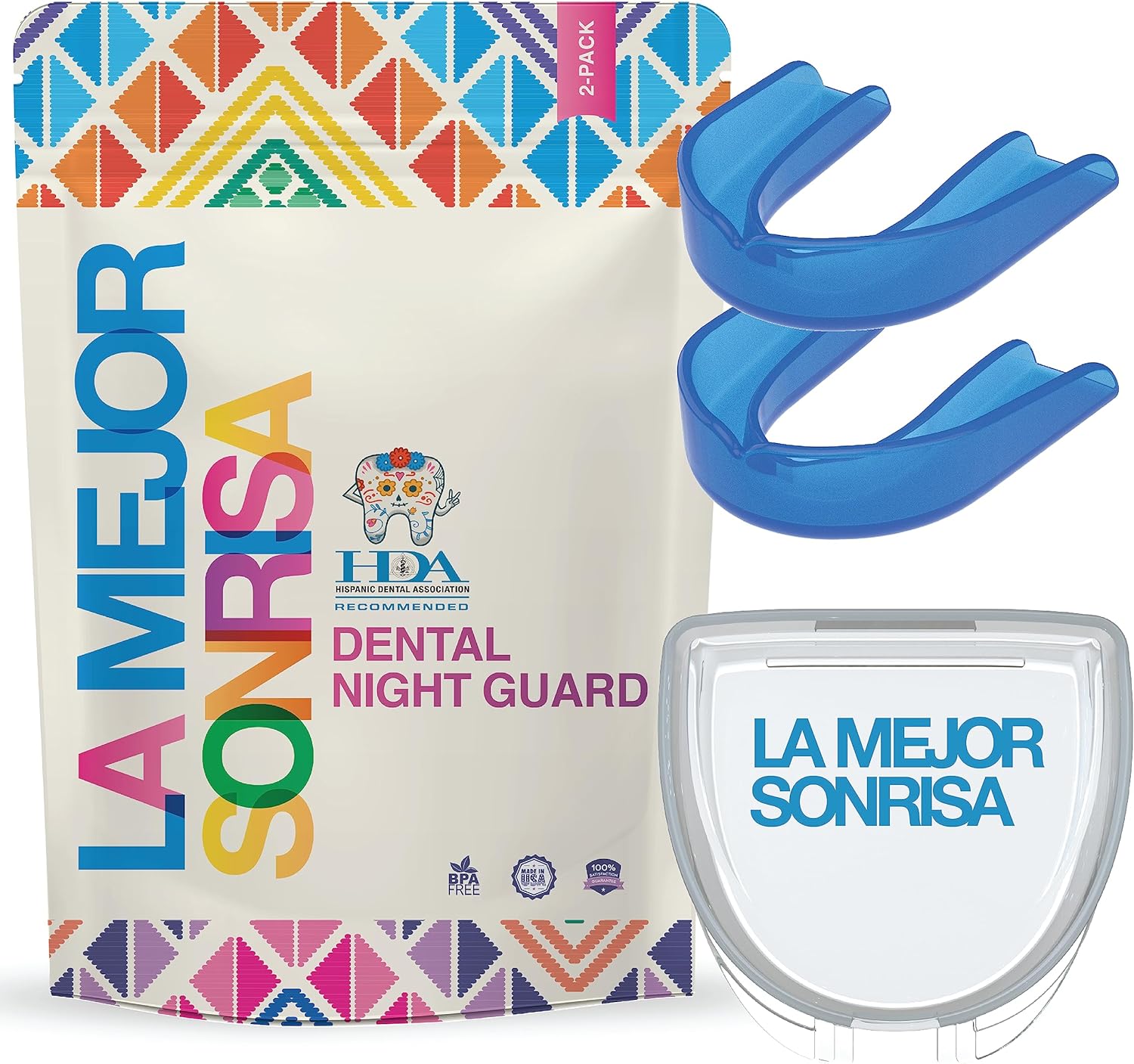 La Mejor Sonrisa (The Best Smile) Dental Night Guard - Mouthguard for Clenching Teeth at Night, Premium Night Guard for Teeth Grinding with Jaw Clenching Relief: 2 Pack Mora (Blue)