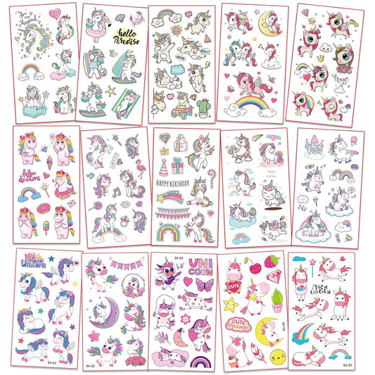 Metker Unicorn, Mermaid (260 PCS) kids waterproof temporary tattoos,children's temporary tattoo toys.Girl face tattoo stickers,Goody Bag Stuffers Party Bag Fillers