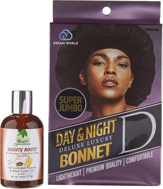 Fountain Mighty Roots Organic Edge Growth Treatment with Jamaican Black Castor Pimento Oil and Satin Cap For 3 Times The Growth 4 Ounces