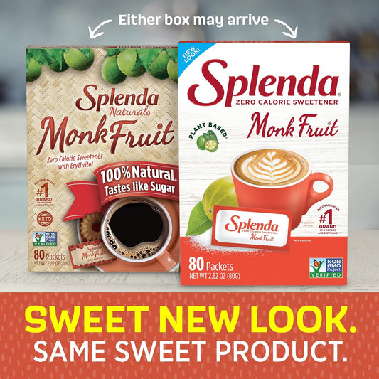 SPLENDA Monk Fruit Zero Calorie Plant Based Sweetener Substitute, Keto Sugar Alternative (80 Count) (Pack of 2)