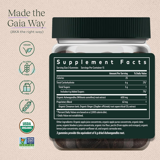 Gaia Herbs Organic Ashwagandha Gummies, Stress Support, Cinnamon, Ging